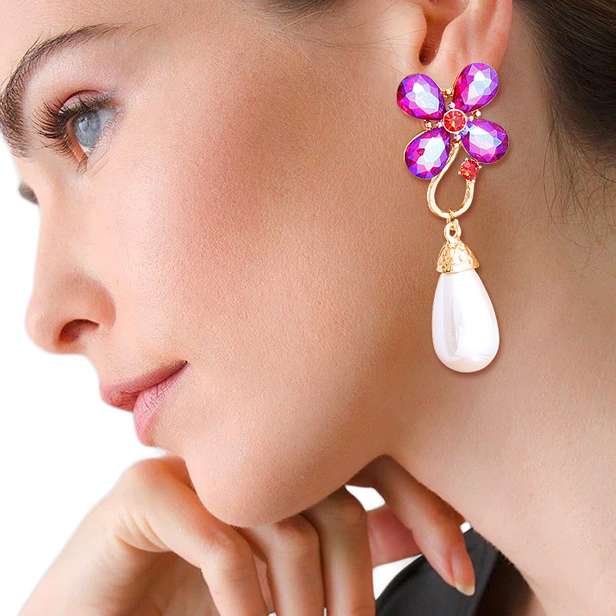 purple flower Pearl earrings